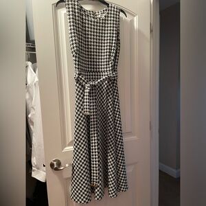 Calvin Klein, Black & White Checkered, belted Dress, size 12